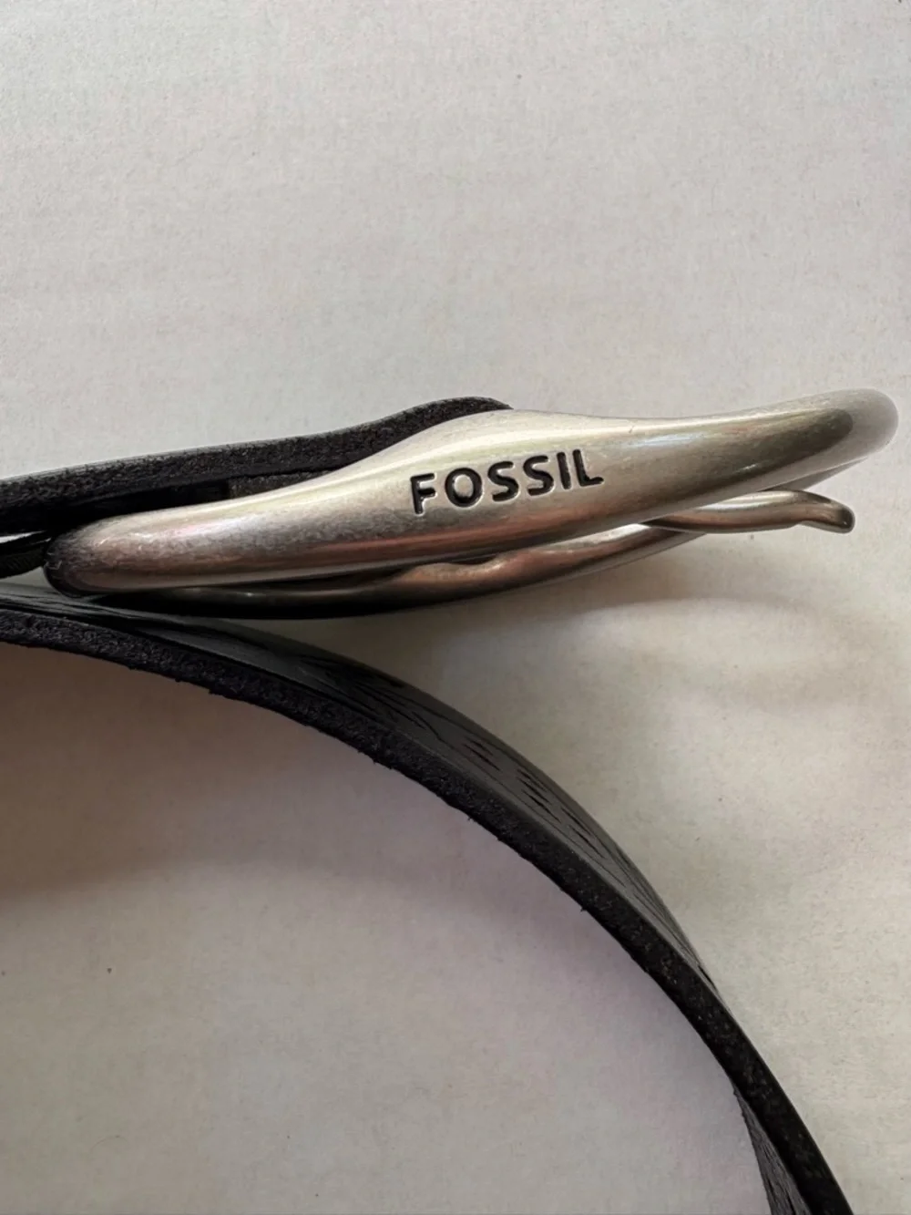 Fossil Black Leather Belt - Boho Perforated Geometric Design - Size M  Y2K